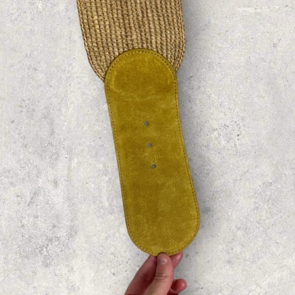 Sezane Carlie Belt Honey Wide Buckle Leather Antique Gold Size 80 cm 31.5 Inches - Picture 13 of 16